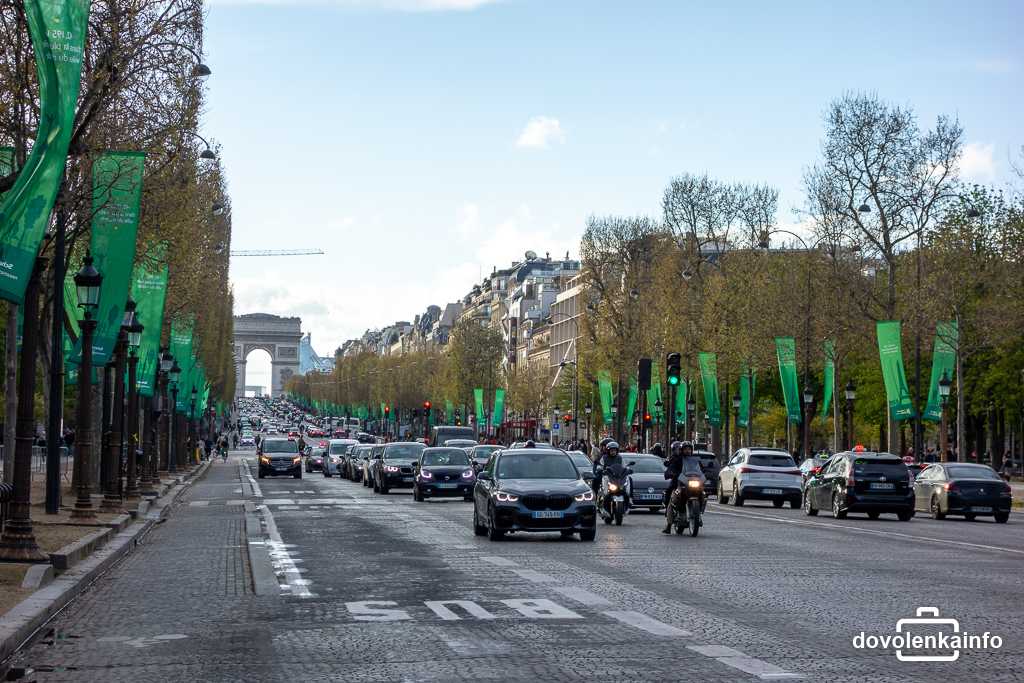 Rozkladá sa medzi monumentami v podobe Víťazného oblúka a obelisku na Place de la Concorde, čo pôsobí veľmi efektne.